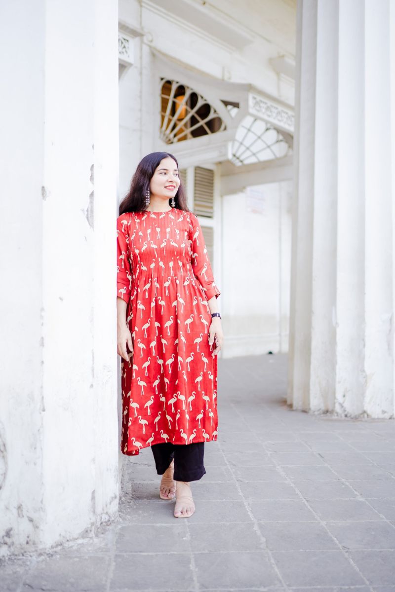 Flamingo Red Silk Kurta