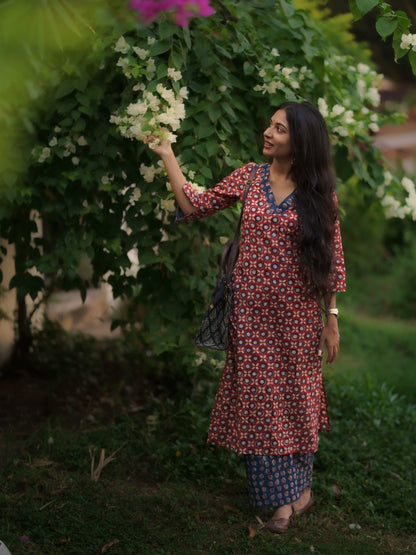 Mandaaram Madder Red Bagru Kurta