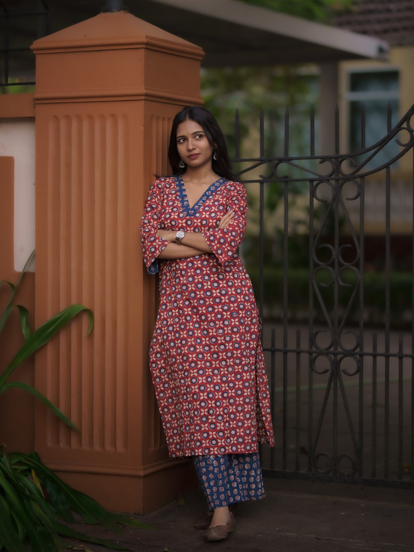 Mandaaram Madder Red Bagru Kurta
