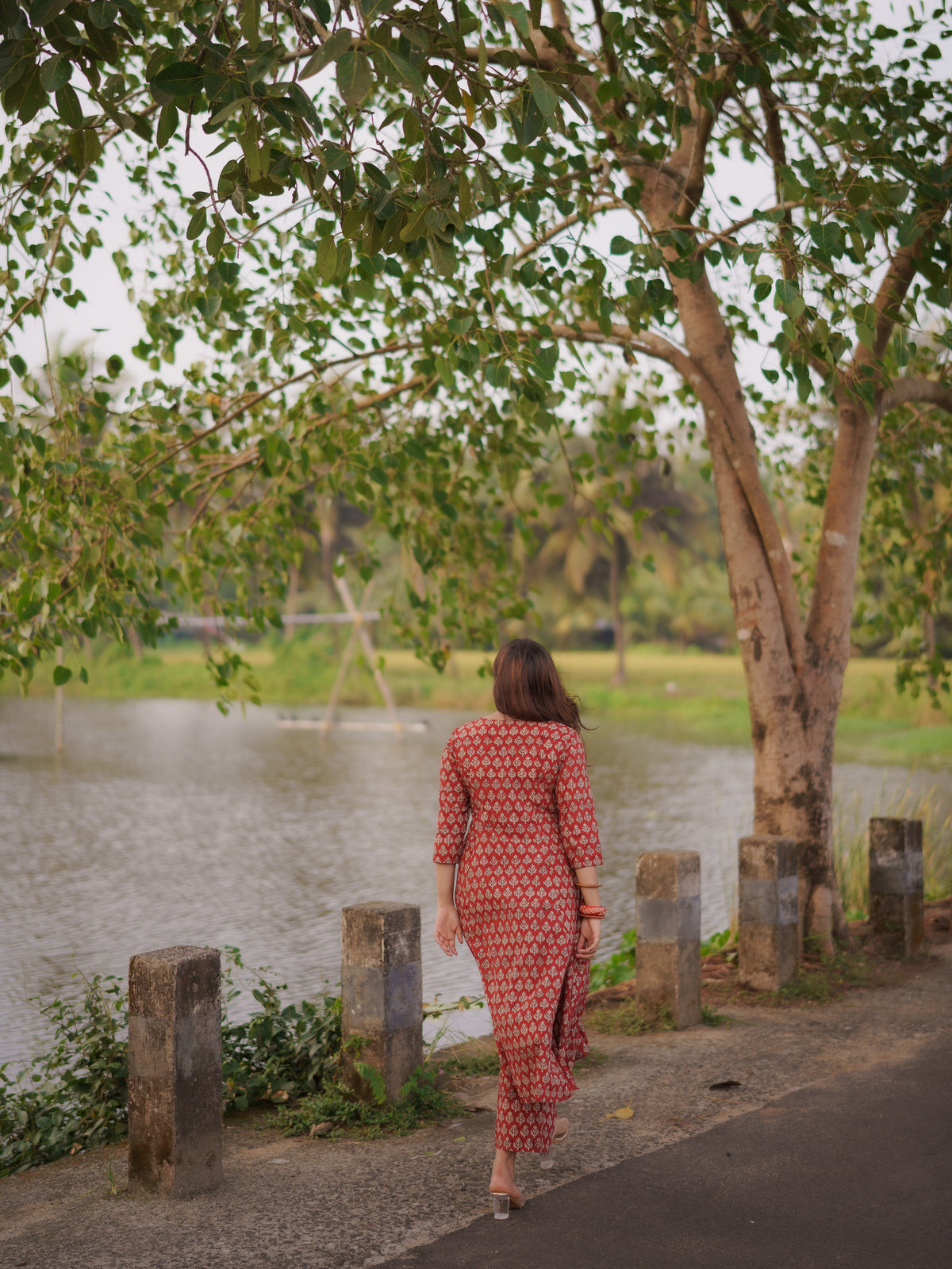 Katha Kalidaar Madder Red Bagru Co-ord Set