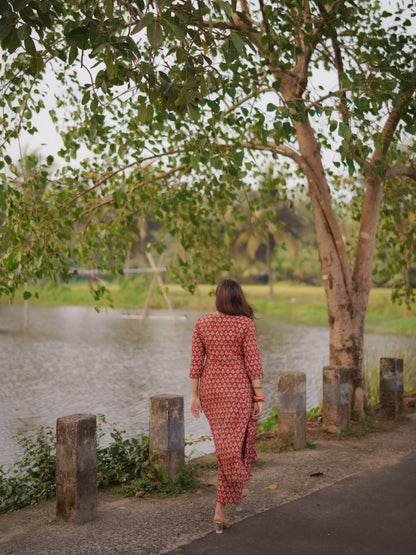 Katha Kalidaar Madder Red Bagru Co-ord Set