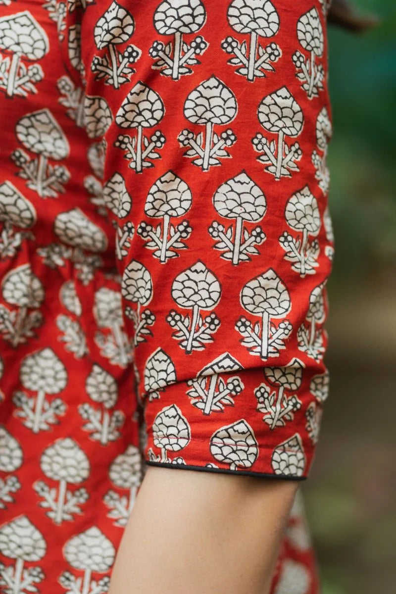 Mira Madder Red Bagru Kurta Pant Set WITH Dupatta
