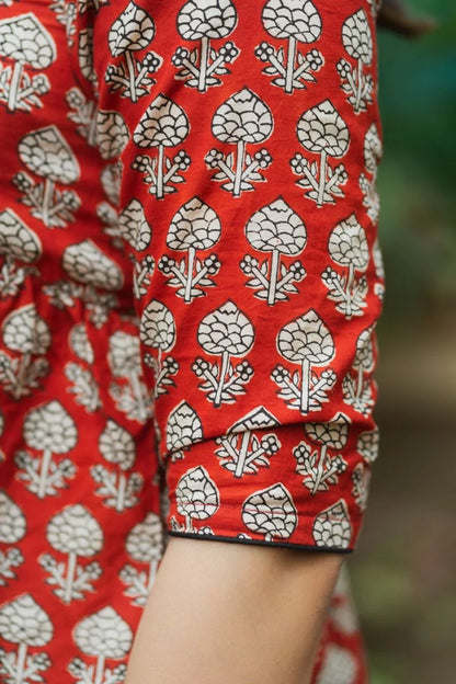 Mira Madder Red Bagru Kurta Pant Set WITH Dupatta