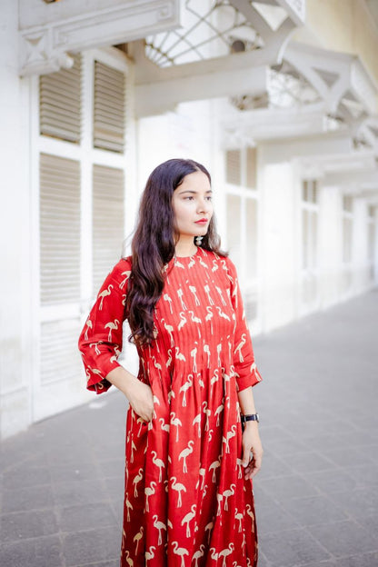 Flamingo Red Silk Kurta