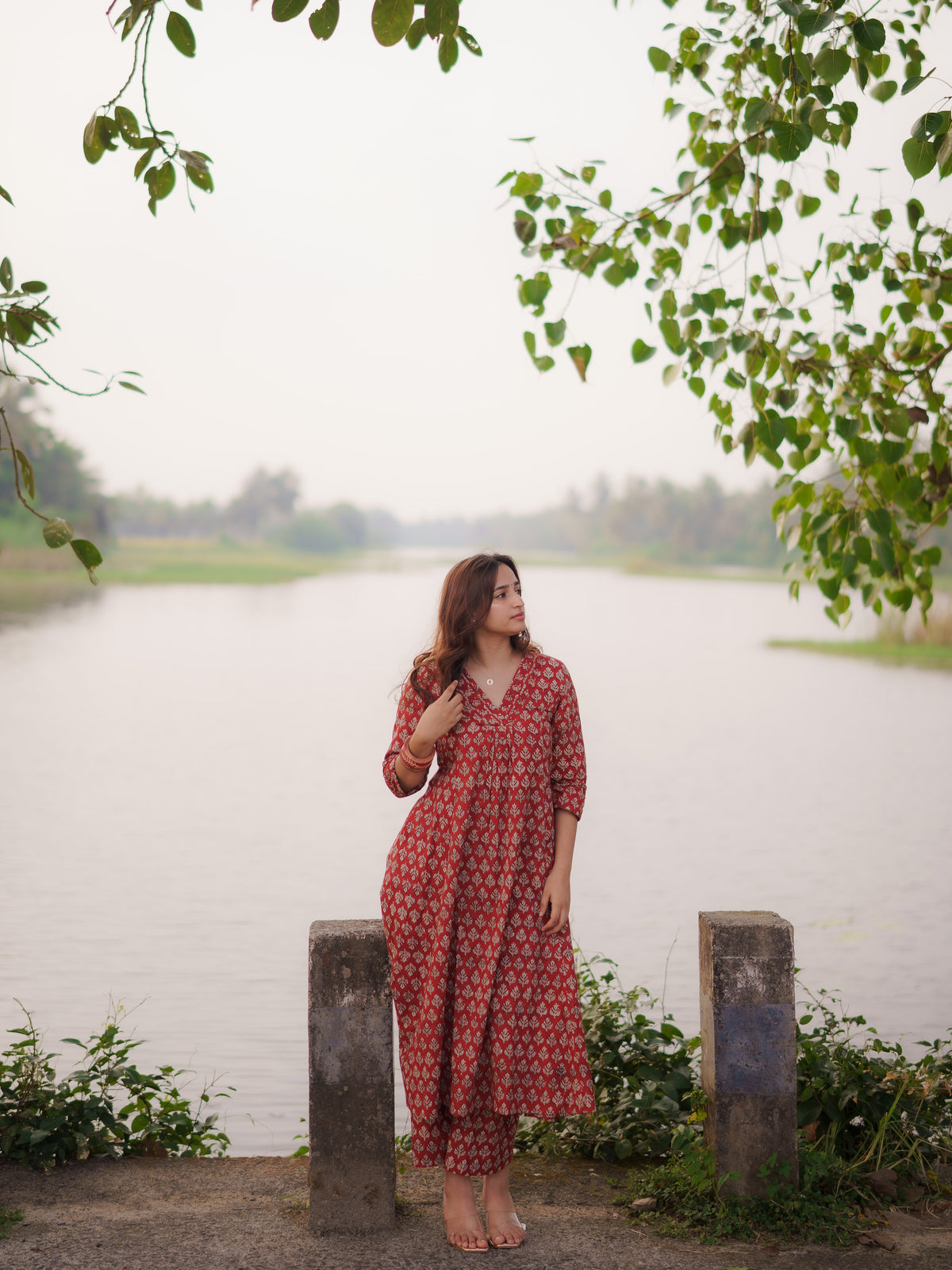Katha Kalidaar Madder Red Bagru Co-ord Set