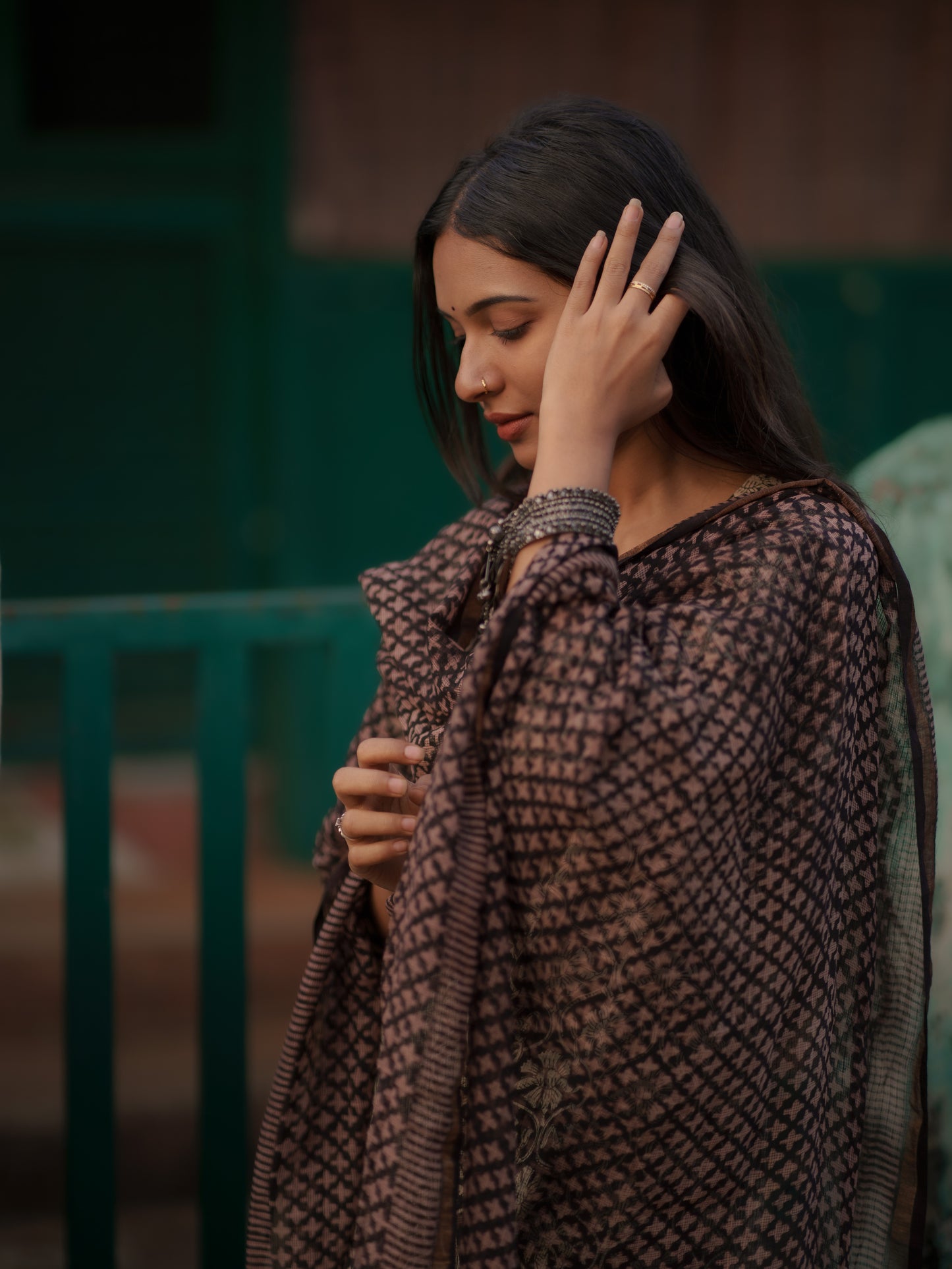 Myraa Black Kota Cotton Ajrakh dupatta