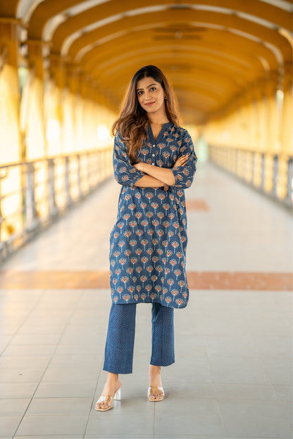 Haya Indigo Ajrakh Kurta Pant Set