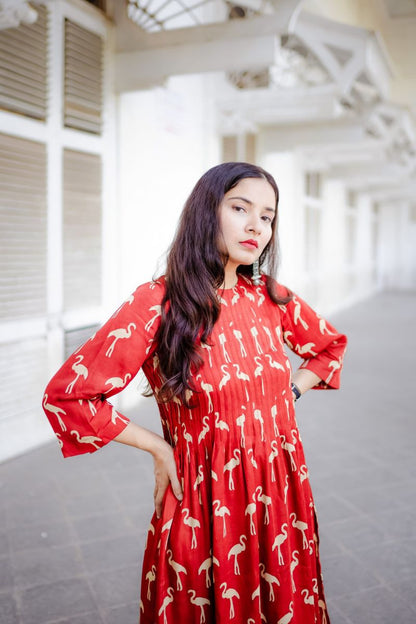 Flamingo Red Silk Kurta