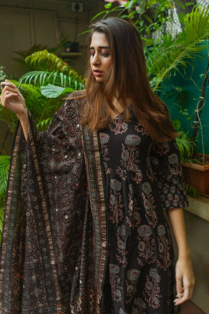 Mannat Black Ajrakh Kurta Pant Set WITHOUT Dupatta