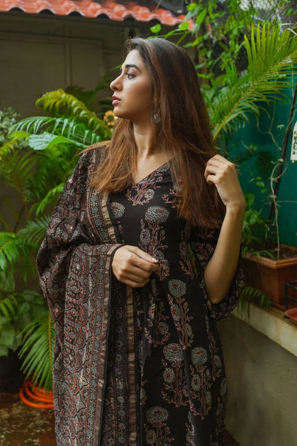 Mannat Black Ajrakh Kurta Only