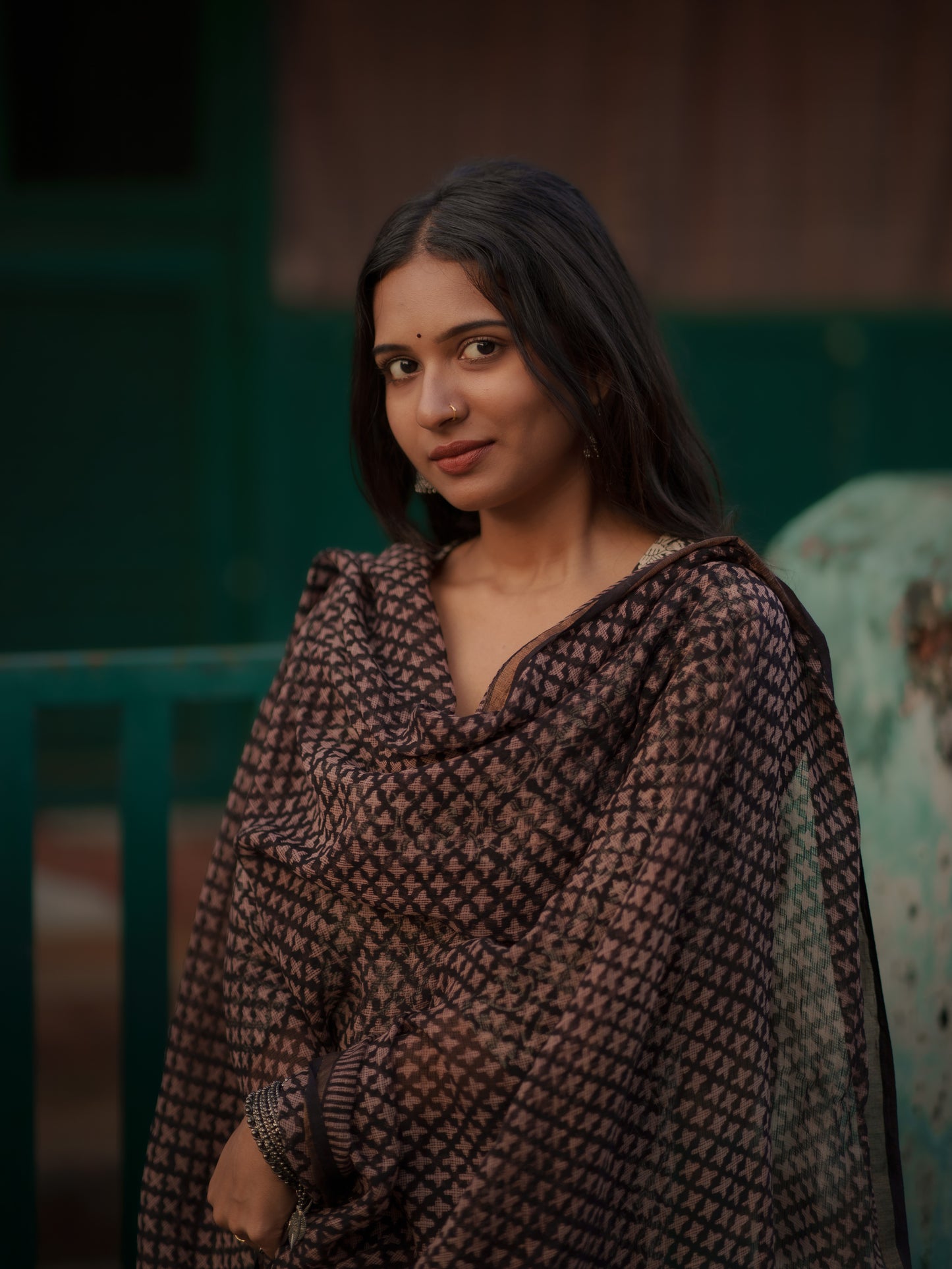 Myraa Black Kota Cotton Ajrakh dupatta