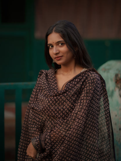 Myraa Black Kota Cotton Ajrakh dupatta