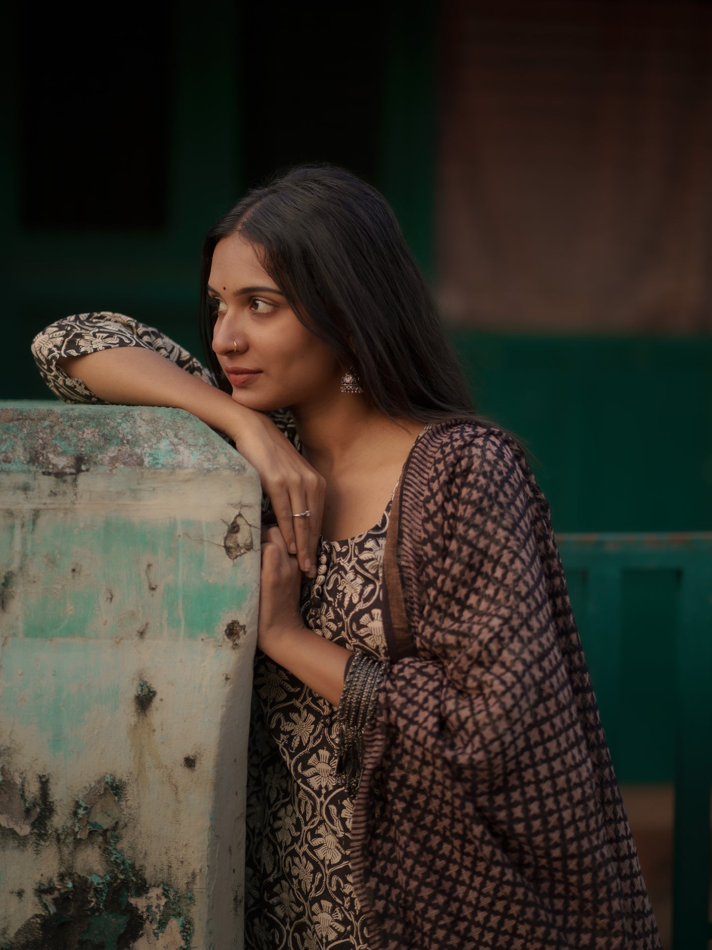 Myraa Black Kota Cotton Ajrakh dupatta