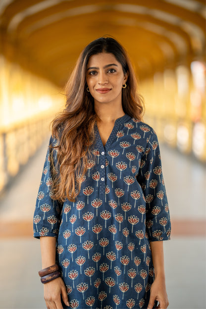 Haya Indigo Ajrakh Kurta Pant Set