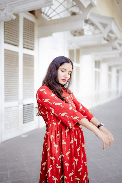 Flamingo Red Silk Kurta