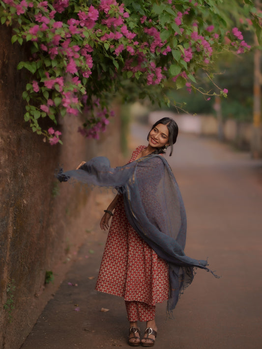 Maya Indigo Kota Cotton Ajrakh dupatta
