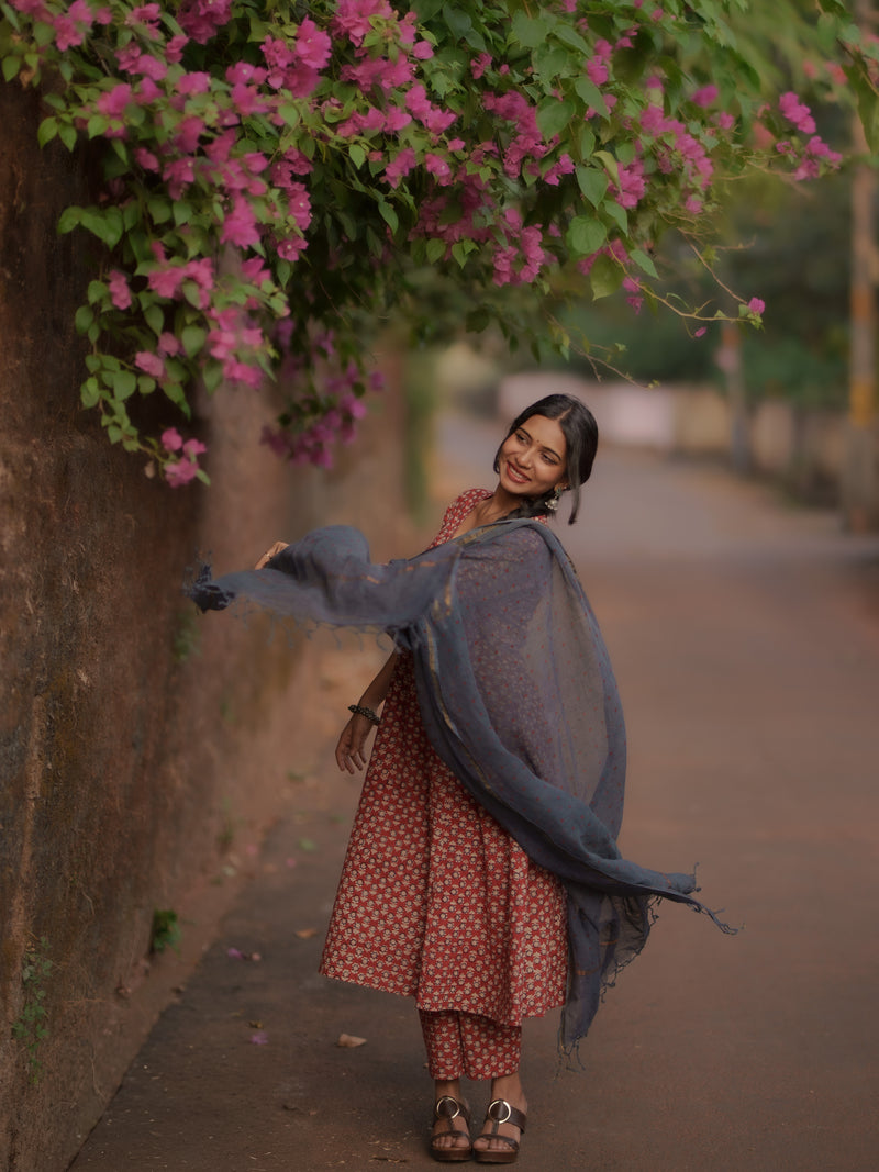 Maya Indigo Kota Cotton Ajrakh dupatta