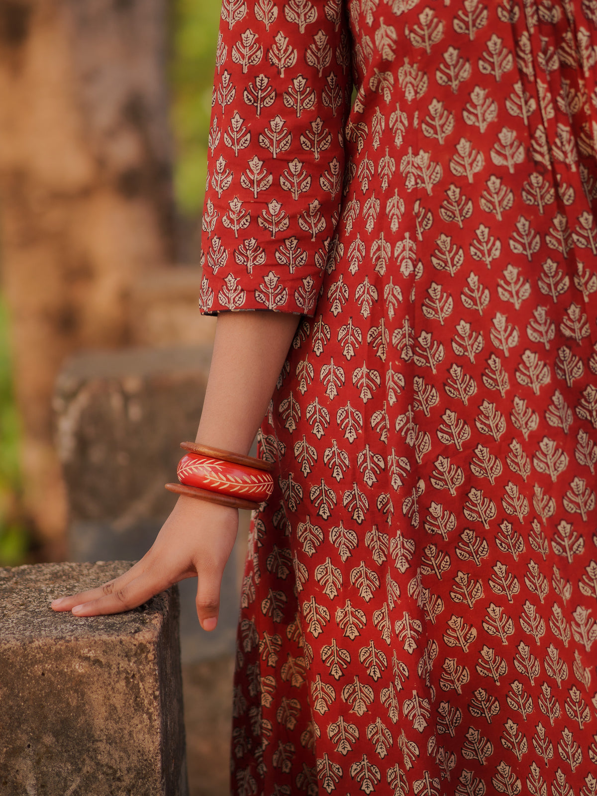 Katha Kalidaar Madder Red Bagru Co-ord Set