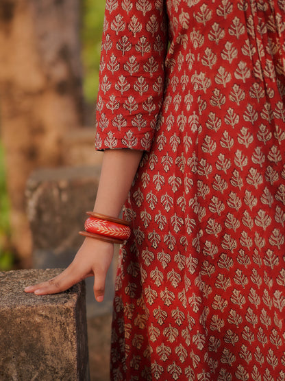 Katha Kalidaar Madder Red Bagru Co-ord Set