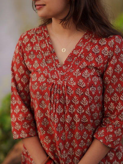 Katha Kalidaar Madder Red Bagru Co-ord Set