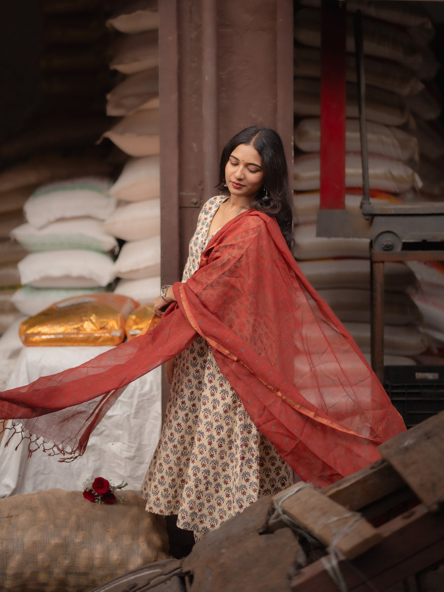 Maya Madder Red Kota Cotton Ajrakh dupatta