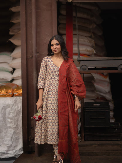 Maya Beige Bagru Co-ord Set