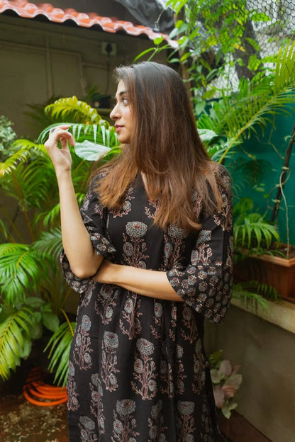 Mannat Black Ajrakh Kurta Only