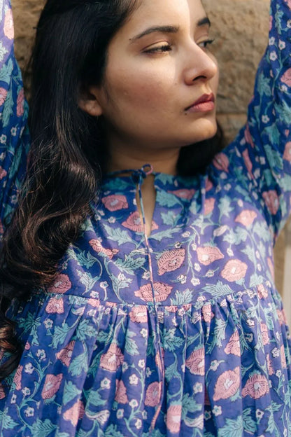 Raabta Peacock Blue Sanganeri Kurta