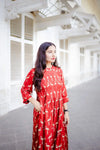 Flamingo Red Silk Kurta & Black Modal Silk Pants