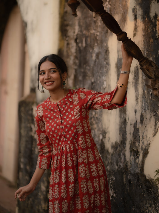 Taamara Madder Red Bagru Kurta