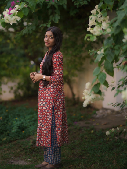 Mandaaram Madder Red Bagru Kurta