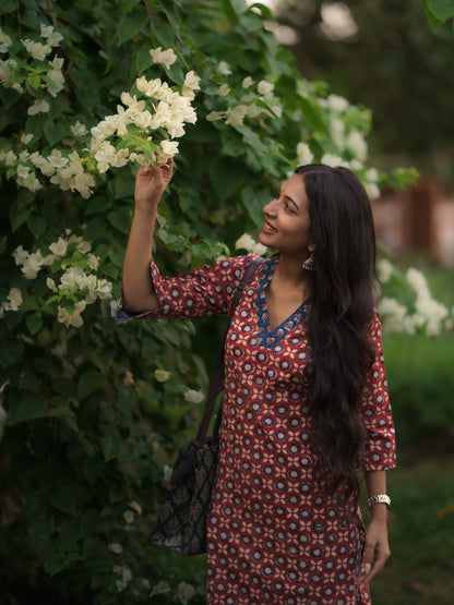 Mandaaram Madder Red Bagru Kurta