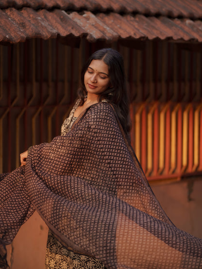 Myraa Black Kota Cotton Ajrakh dupatta
