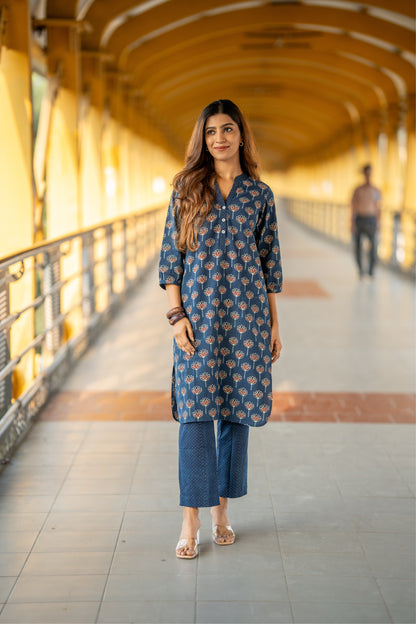 Haya Indigo Ajrakh Kurta Pant Set