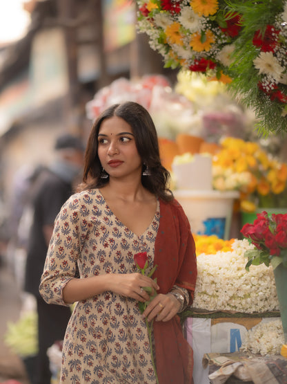 Maya Beige Bagru Co-ord Set