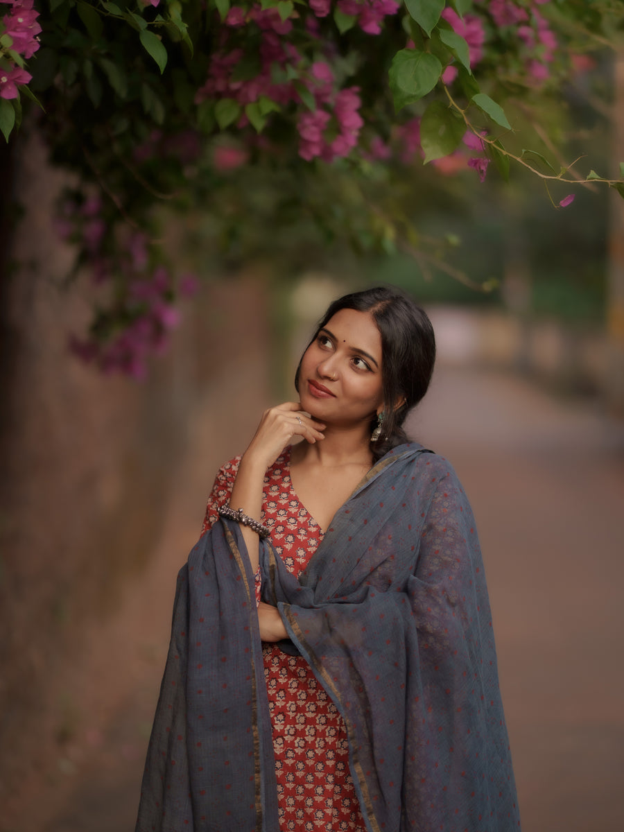 Maya Indigo Kota Cotton Ajrakh dupatta