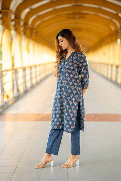 Haya Indigo Ajrakh Kurta Pant Set