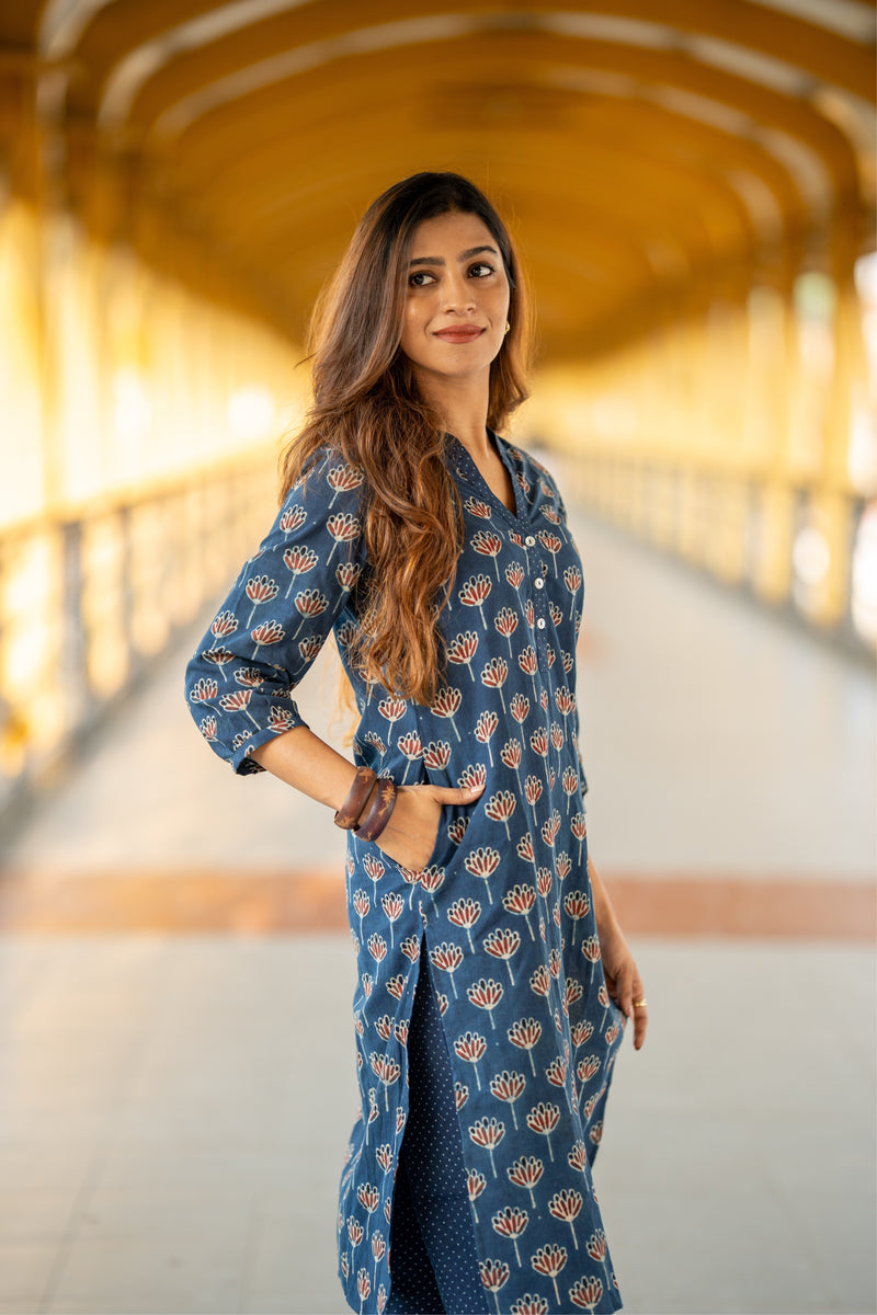 Haya Indigo Ajrakh Kurta Pant Set