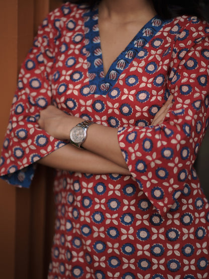Mandaaram Madder Red Bagru Kurta