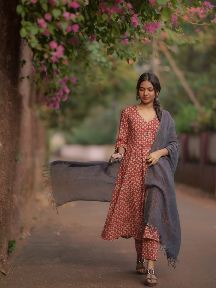 Maya Indigo Kota Cotton Ajrakh dupatta