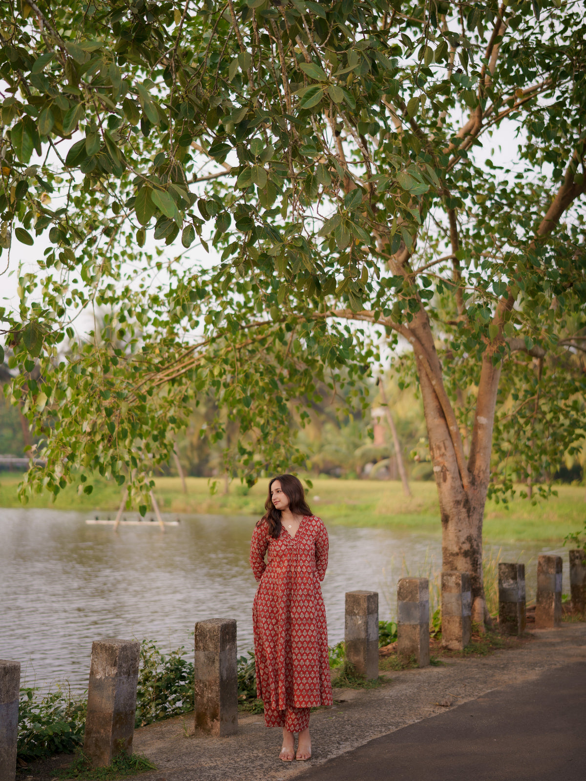 Katha Kalidaar Madder Red Bagru Co-ord Set