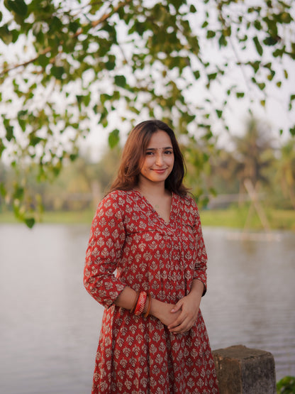 Katha Kalidaar Madder Red Bagru Co-ord Set