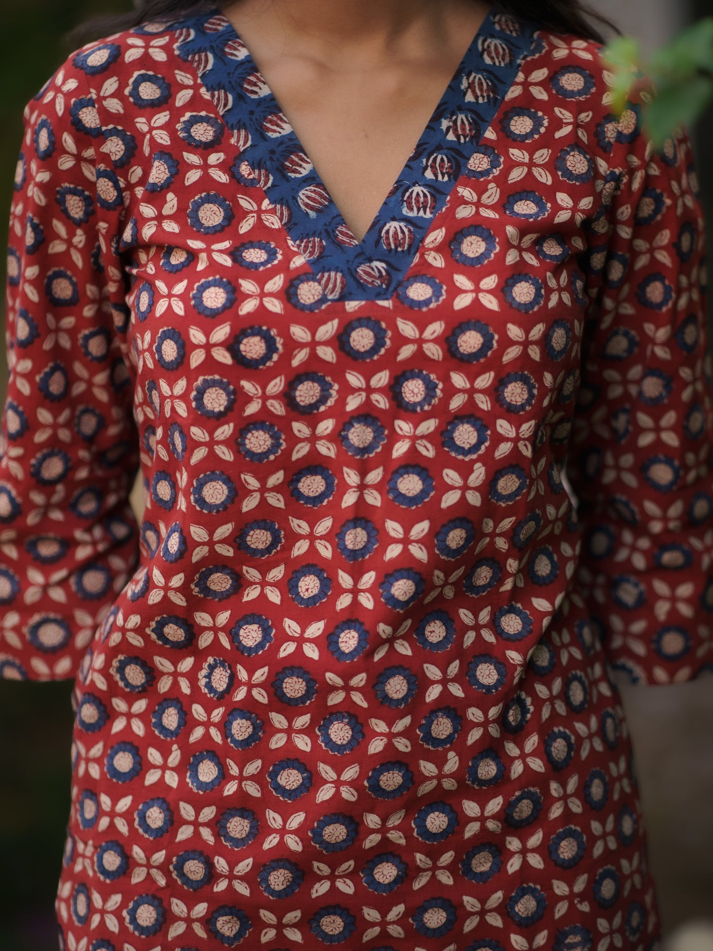 Mandaaram Madder Red Bagru Kurta