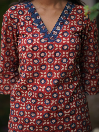 Mandaaram Madder Red Bagru Kurta