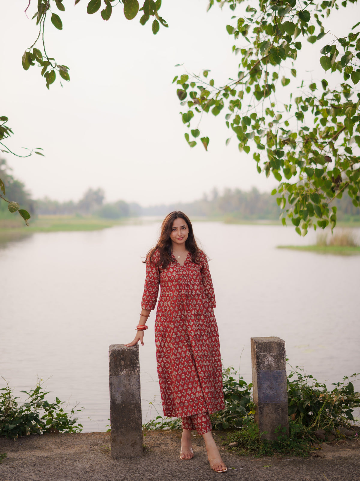 Katha Kalidaar Madder Red Bagru Co-ord Set
