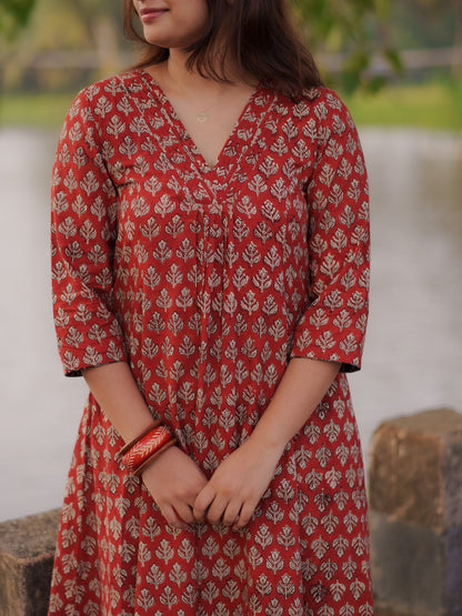 Katha Kalidaar Madder Red Bagru Co-ord Set