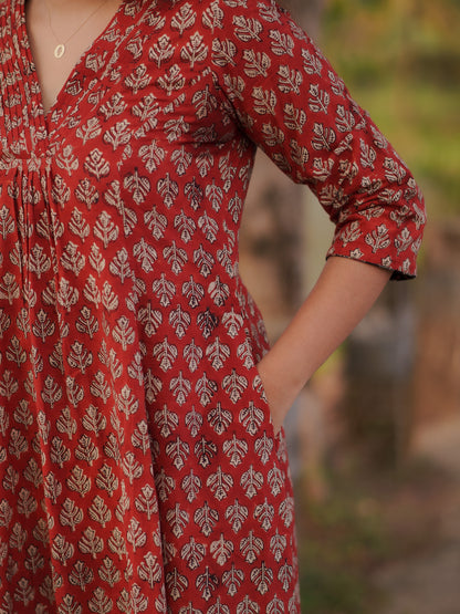 Katha Kalidaar Madder Red Bagru Co-ord Set