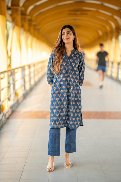 Haya Indigo Ajrakh Kurta Pant Set