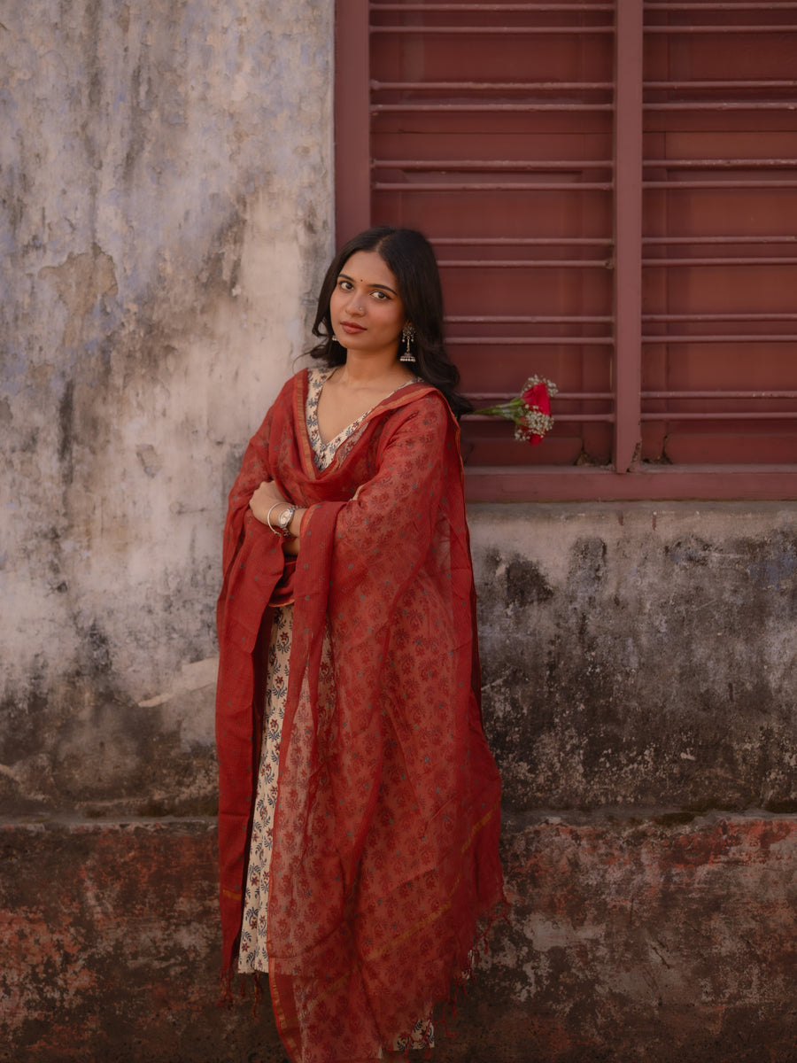 Maya Madder Red Kota Cotton Ajrakh dupatta