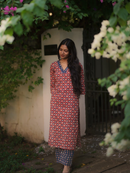 Mandaaram Madder Red Bagru Kurta